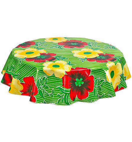 Freckled Sage Round tablecloth in Big Flowers on Lime