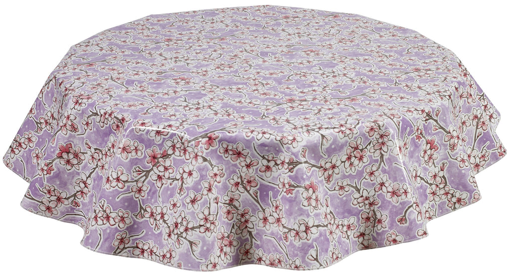 Round Oilcloth Tablecloth in Cherry Blossom Lavender