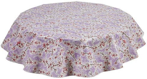 Round Oilcloth Tablecloth in Cherry Blossom Lavender