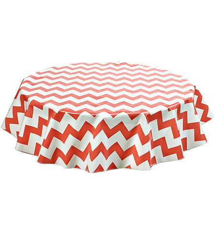 Freckled Sage Round Tablecloth Chevron Orange & White