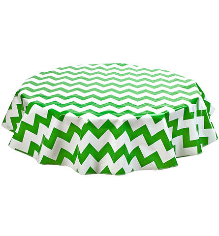 Freckled Sage Round Oilcloth Tablecloth Green Chevron