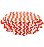 Round Oilcloth Tablecloth in Chevron Orange