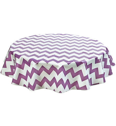 Freckled Sage Round Oilcloth Tablecloth Purple Chevron