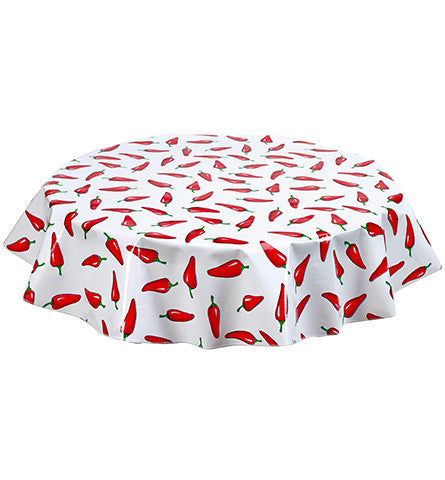 Freckled Sage Round Tablecloth Chili Peppers on White