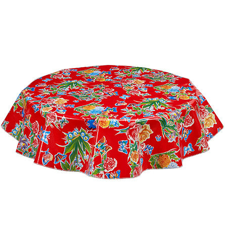 Freckled Sage Round Oilcloth tablecloth Butterfly Red