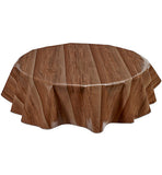 Freckled Sage Round Oilcloth Tablecloth Faux Bois Plank Walnut