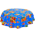 Freckled Sage Round Oilcloth Tablecloth Fruit Basket Blue