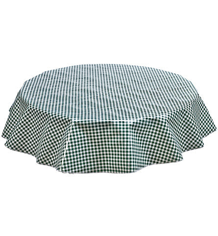 Freckled Sage Round Oilcloth Tablecloth Green Gingham