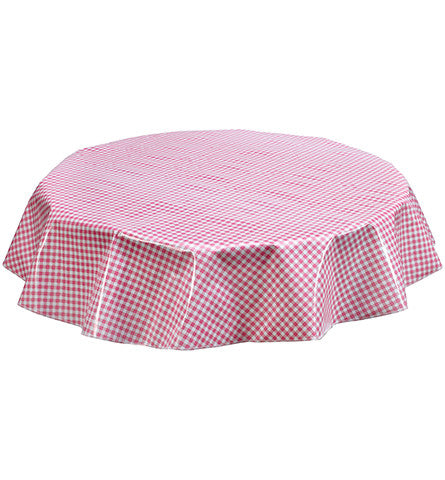 Freckled Sage Round Oilcloth Tablecloth Pink Gingham
