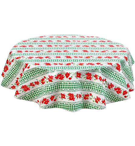 Freckled Sage Round Tablelcoth Flowers & Gingham Green