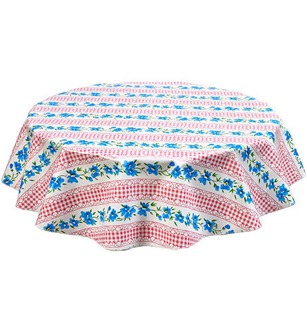Freckled Sage ROund Tablecloth Flowers & Gingham Pink