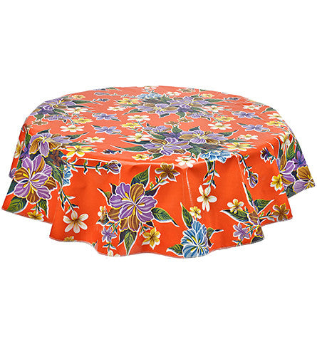 Freckled Sage Round Oilcloth Tablecloth Hawaii Orange
