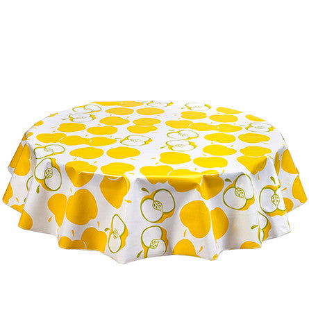 Round Oilcloth Tablecloths in Mod Apple Yellow