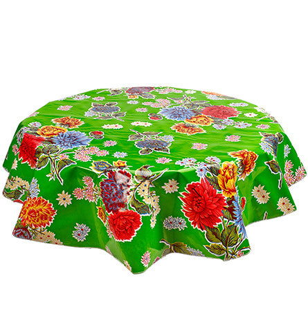 Round Oilcloth Tablecloth in Mum Lime Green