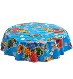 Round Oilcloth Tablecloth in Mum Light Blue