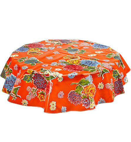 Freckled Sage Round Oilcloth Tablecloth Mum Orange