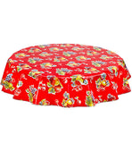 Freckled Sage Round Oilcloth Tablecloth Retro Red