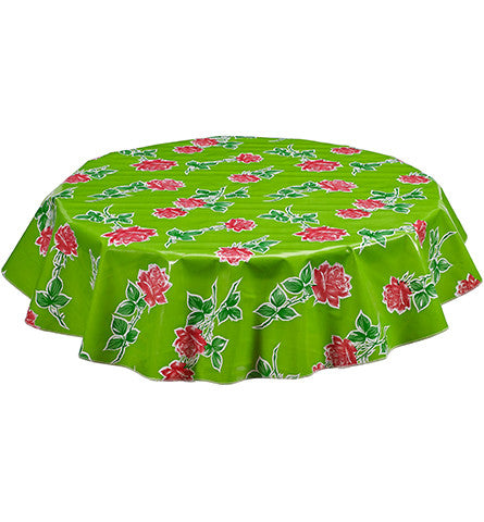 Vintage Rose on Lime round oilcloth tablecloth
