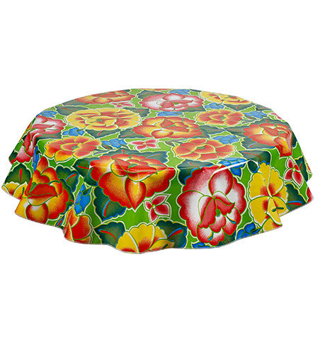 Freckled Sage Round Oilcloth Tablecloth Sage's Garden Lime