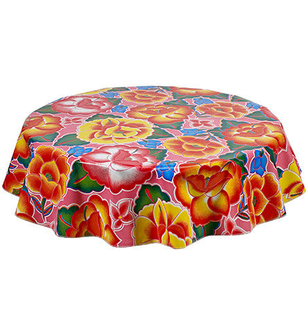 Freckled Sage Round Oilcloth Tablecloth Sage's Garden Pink