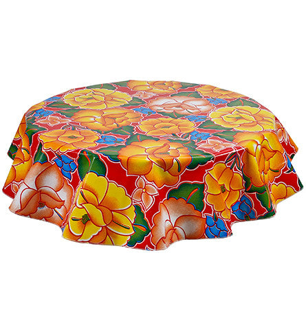 Round Sage's Garden Red Oilcloth Tablecloths