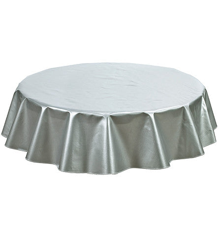 Freckled Sage Round Oilcloth Tablecloth Solid Silver