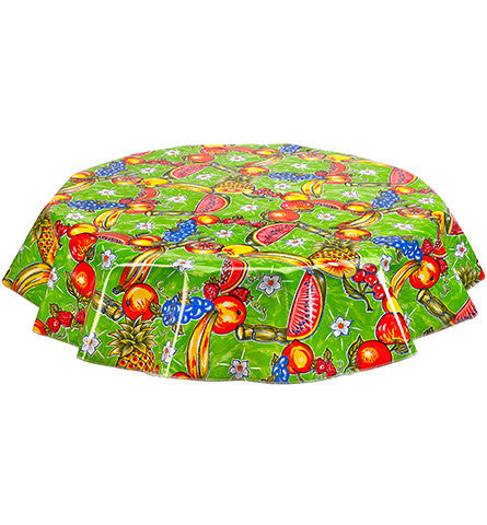 Round Oilcloth Tablecloth in Sugarcane Green