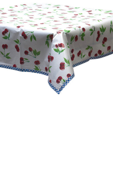 Freckled Sage Oilcloth Tablecloth Cherry White