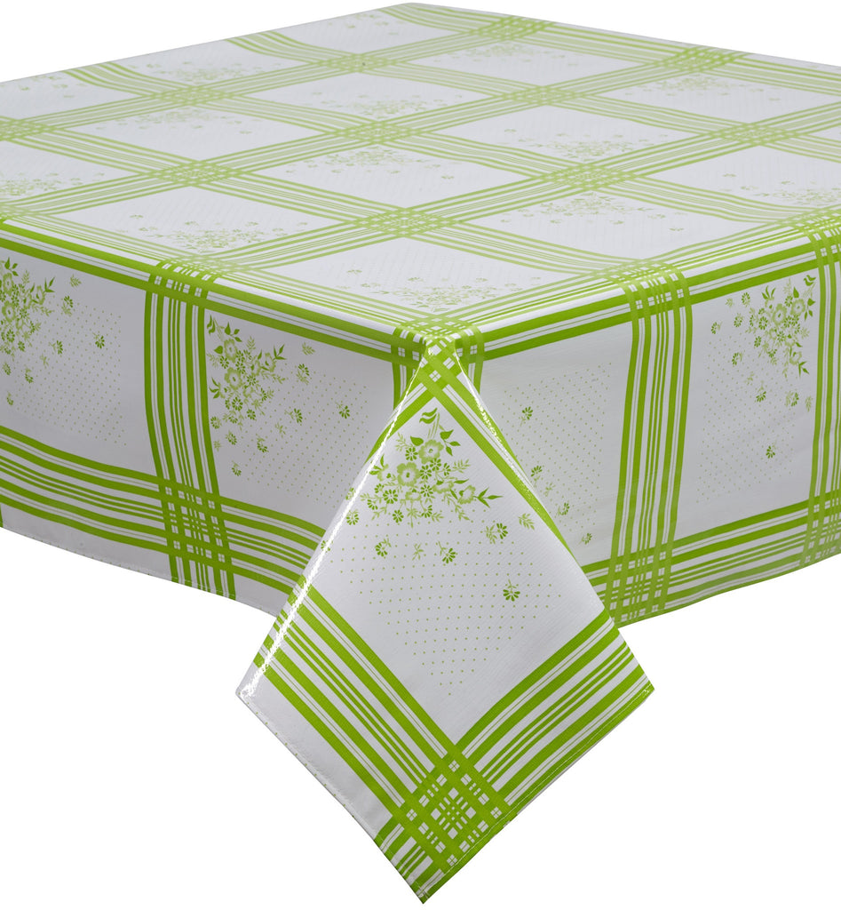 Freckled Sage Oilcloth Tablecloth Corn Flower Lime