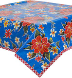 Hawaii Blue Oilcloth Tablecloth with Red Gingham Trim You Pick the Size