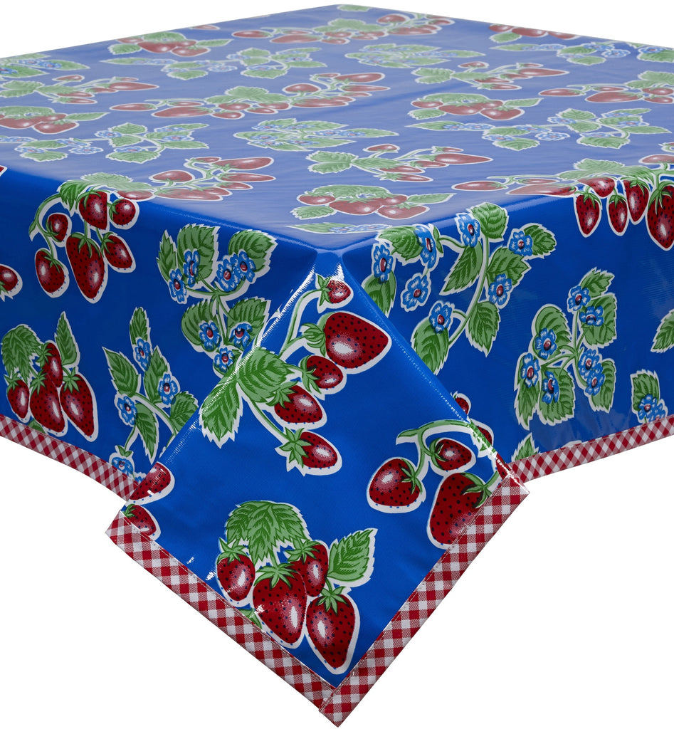 Freckled Sage Oilcloth Tablecloth Strawberry Blue