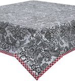 Freckled Sage Oilcloth Tablecloth Black Toile Red Trim