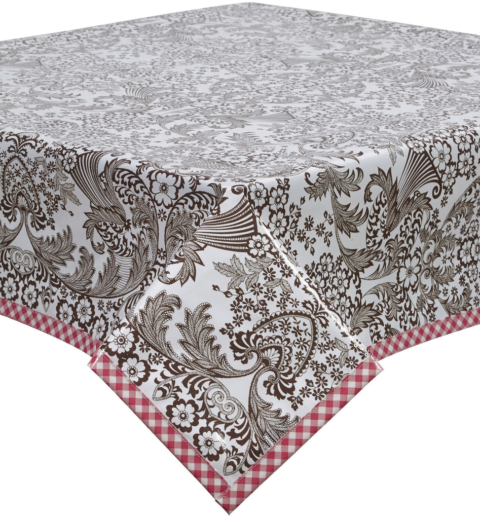 Freckled Sage Oilcloth Tablecloth Brown Toile