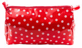 Freckled Sage Oilcloth Travel Bag White Dot on Red