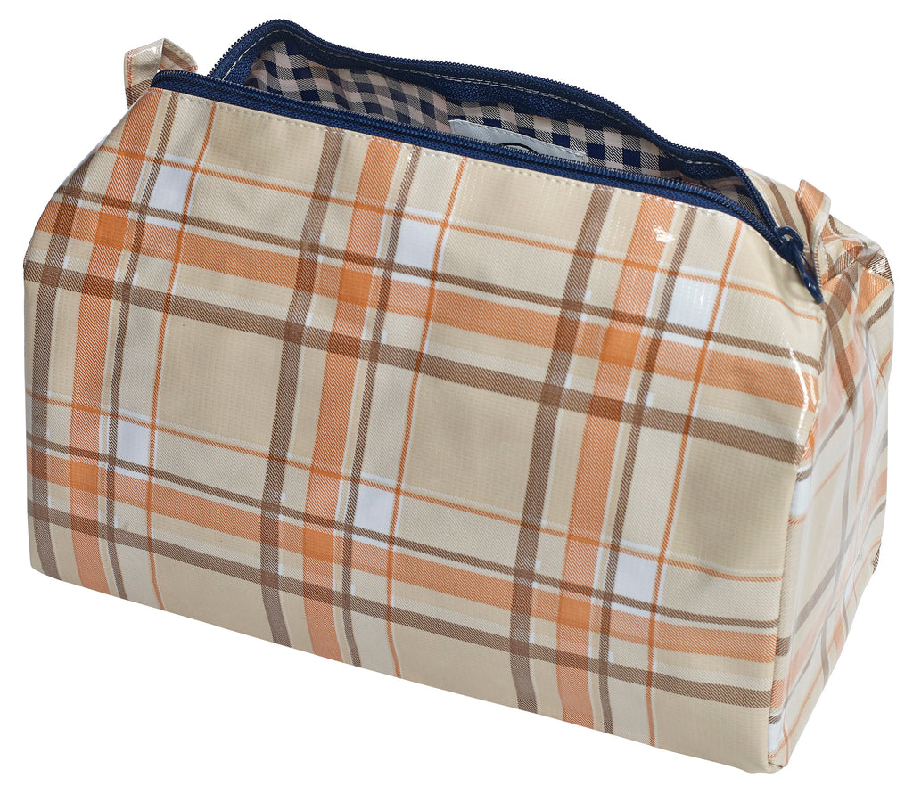 Freckled Sage Oilcloth Travel Bag Orange and Brown Plaid