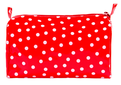 Freckled Sage Oilcloth Travel Bag White Dot on Red
