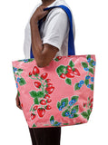 Freckled Sage Oilcloth Zip Tote Bag in Strawberry Pink