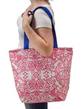 Freckled Sage Oilcloth Zip Tote Bag in Pink Toile