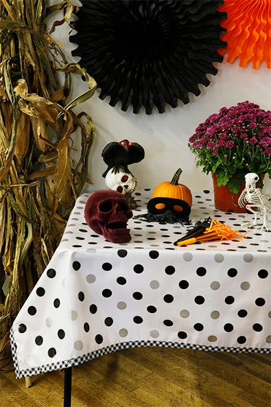 Freckled Sage Oilcloth Tablecloth Big Dot Black & Silver