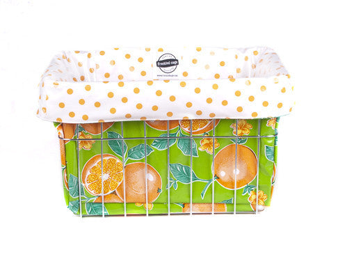 Freckled Sage Oilcloth Bike Basket Liner Oranges Lime