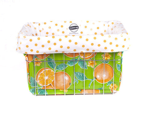 Freckled Sage Oilcloth Bike Basket Liner Oranges Lime