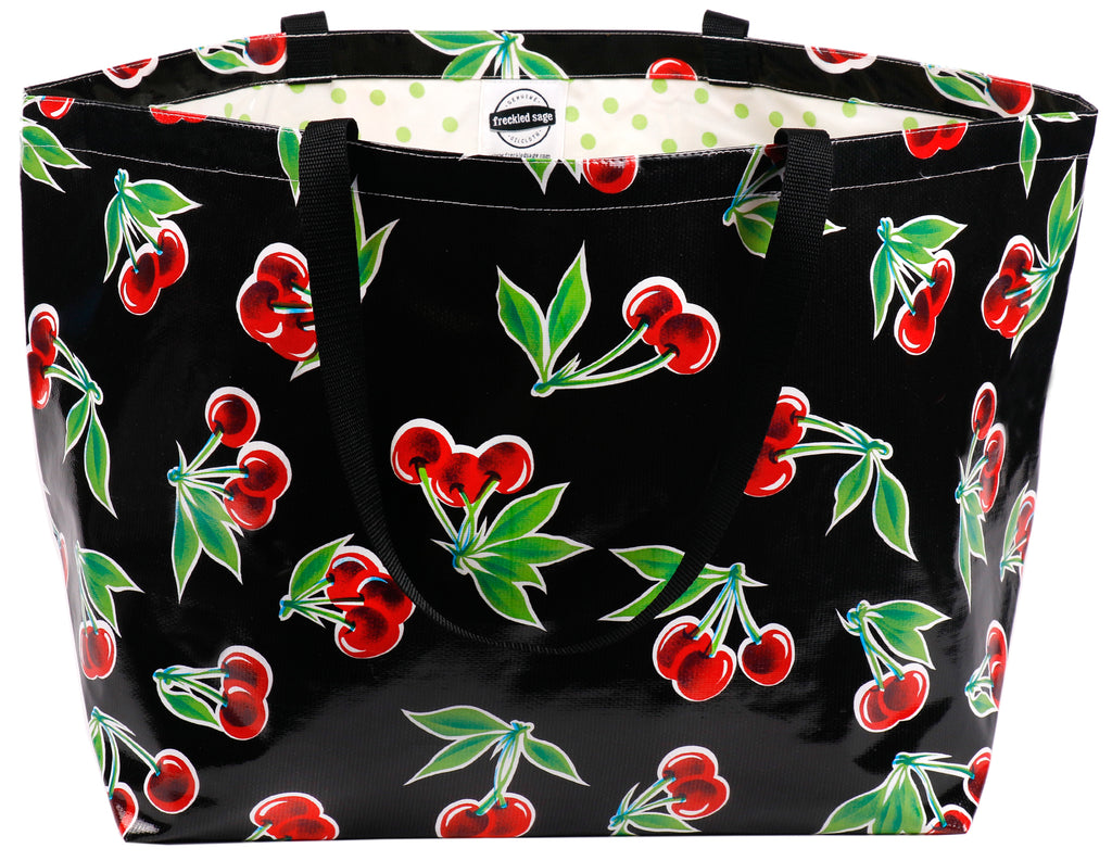Freckled Sage Oilcloth Extra Large Tote Cherry Black