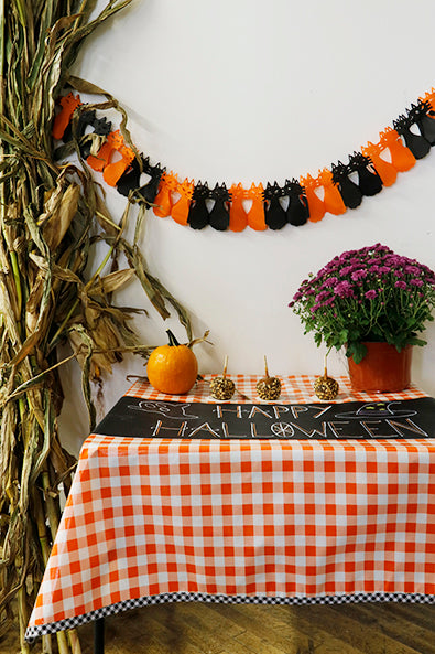 Freckled Sage Oilcloth Tablecloth Orange Buffalo Check