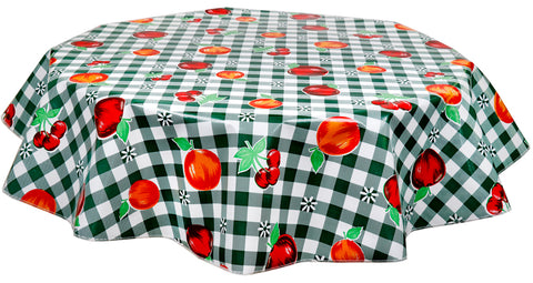 Freckled Sage Round Oilcloth Gingham & Fruit Green
