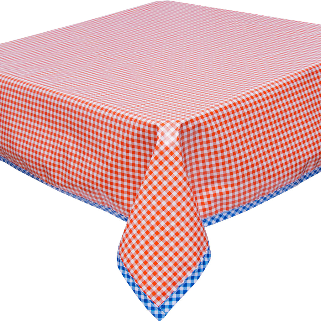 Freckled Sage Orange Gingham with Blue trim Tablecloth