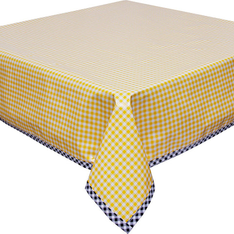 Freckled Sage Yellow Gingham with Black Gingham Trim oilcloth Tablecloth