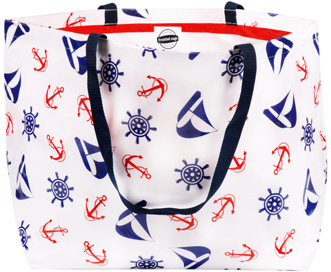 Freckled Sage Extra Large Oilcloth Tote in Nautical Navy
