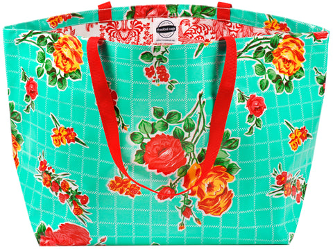 Freckled Sage Oilcloth Tote Bag Rose Aqua