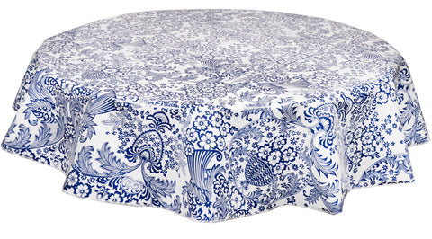 Freckled Sage Round Tablecloth Toile Blue