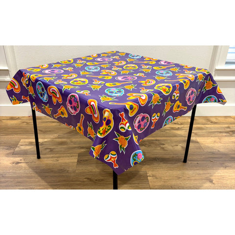 Skulls on Purple Oilcloth Tablecloths